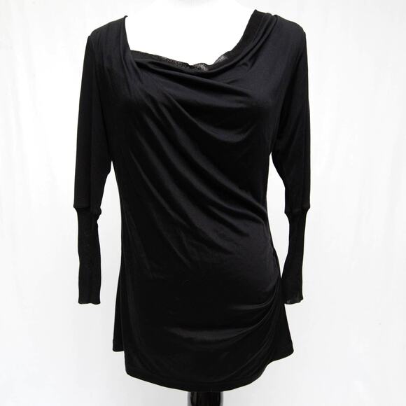Theory Black 3/4 Sleeve Silk Cowl Neck Top Size Medium - Picture 1 of 8